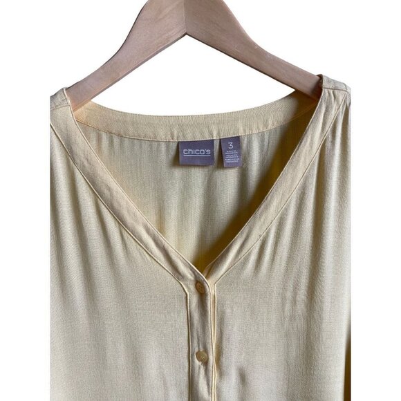 Chico's Button Up Flutter Ruffle Sleeve Peasant Top Light Butter Yellow Size 3 o - Picture 3 of 6